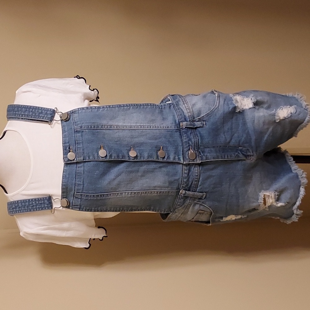 Harper Blue Denim Short Overalls with Classic Stitching